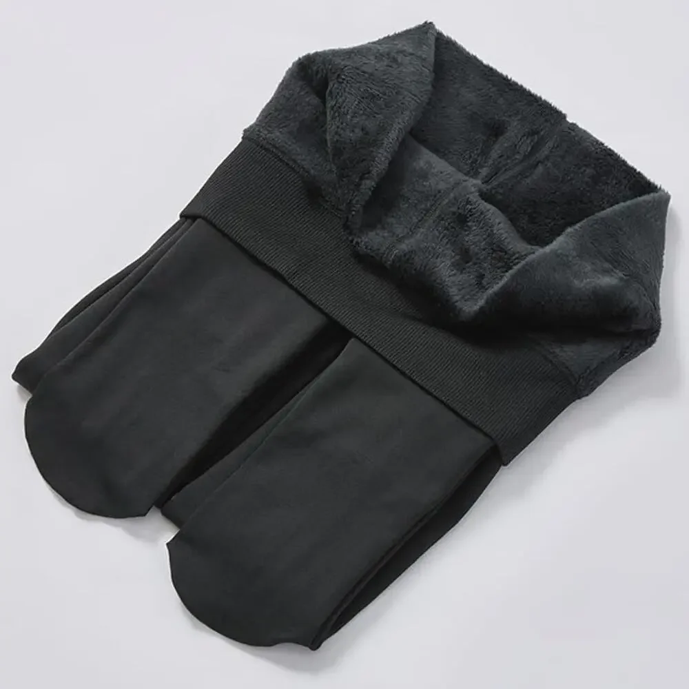 NWT ~ Thick Fur Fleece Lined Pure Black Full Feet Tights ~ Women's Size XL